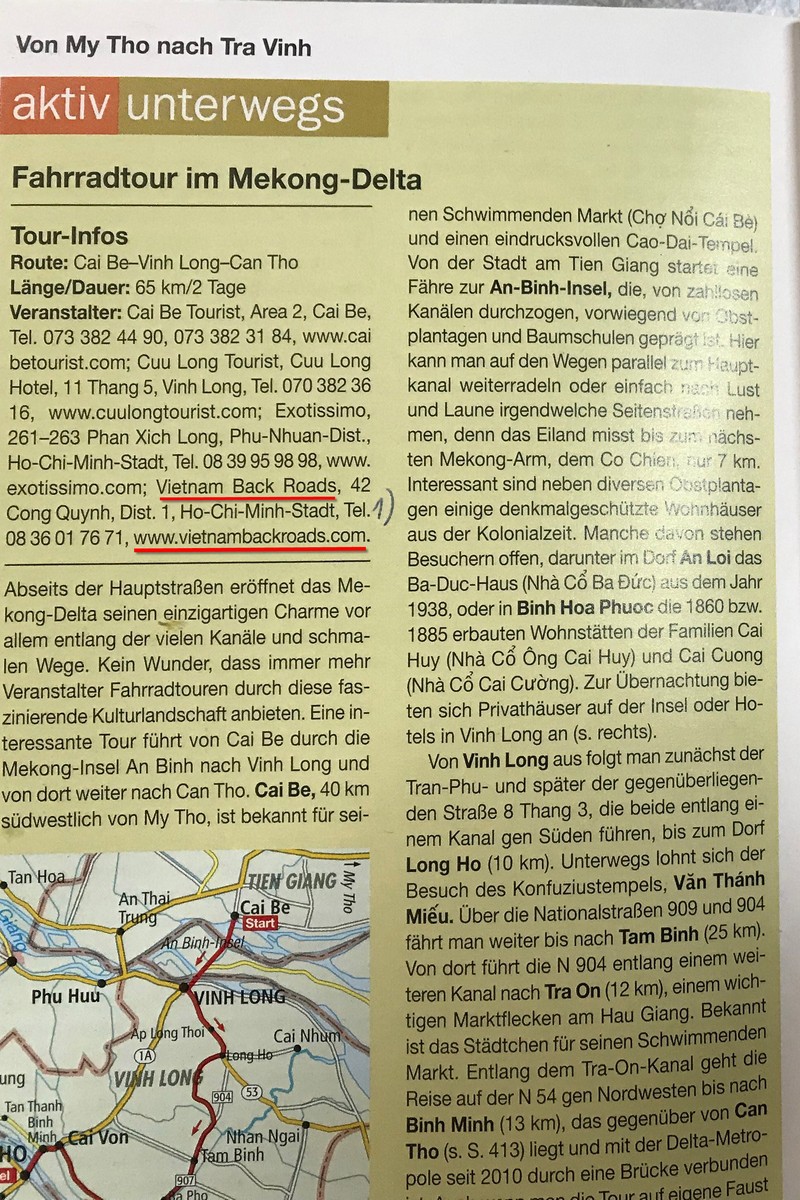 Vietnam Backroads listed on guidebooks in 2013